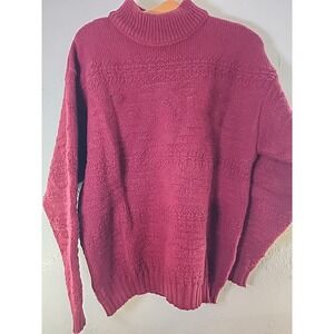 Vtg Pendleton Med  Wool  Sweater Mock Turtle Neck Unisex Chunky Knit Burgundy